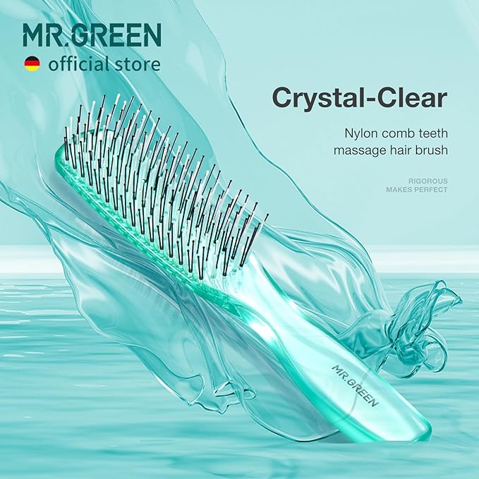 MR.GREEN Hair Brush Crystal Scalp Massage Combs Volumizing Hair Styling Fine Tooth Detangling Tool For Long Wet Dry Hair Women Gift (Green, Small)