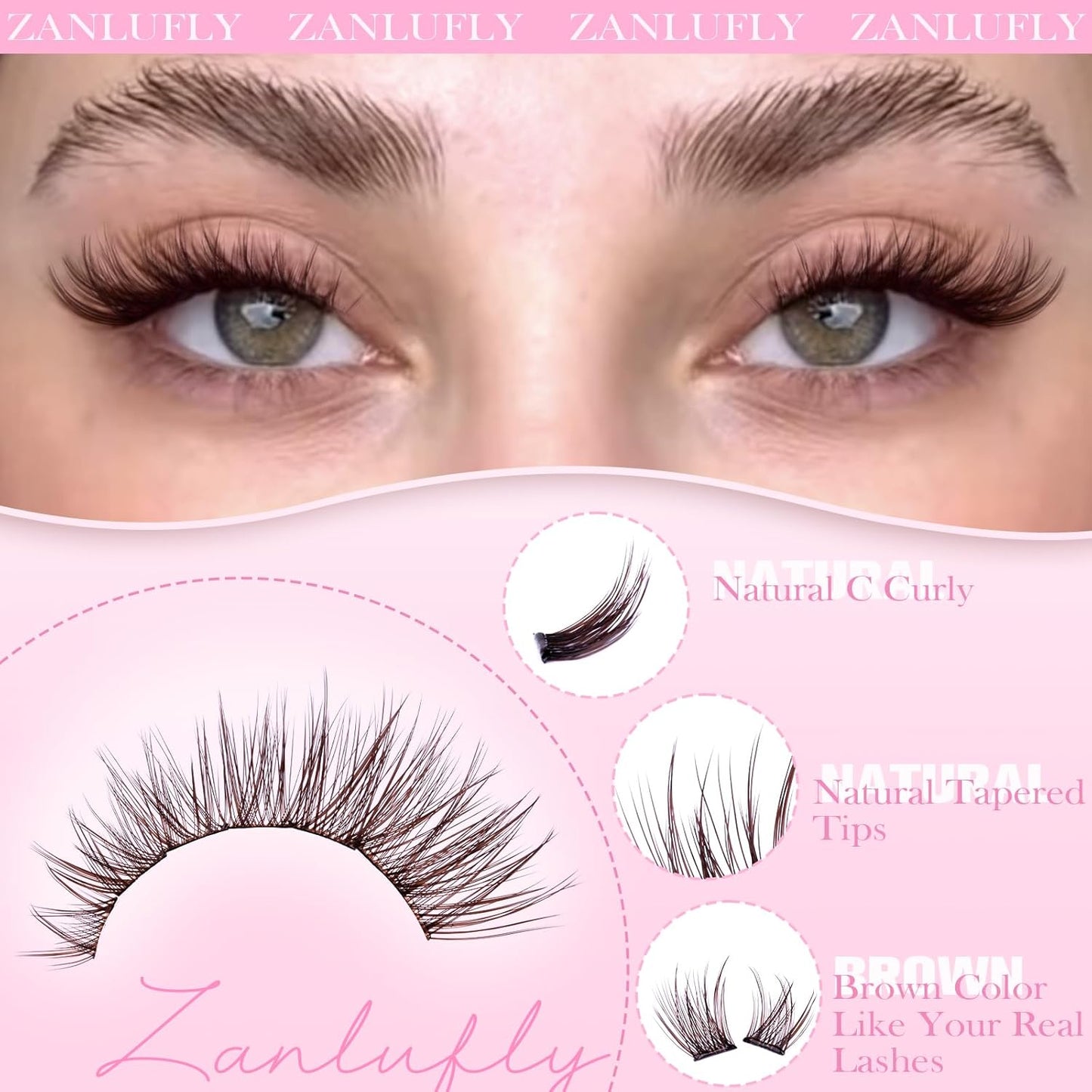 Self Adhesive Eyelashes Brown Self Adhesive Lash Clusters Natural No Glue Lashes Dark Brown Eyelash Extensions Pre-glued Eyelash Clusters Wispy Press on Individual Lashes 8-16mm by ZANLUFLY