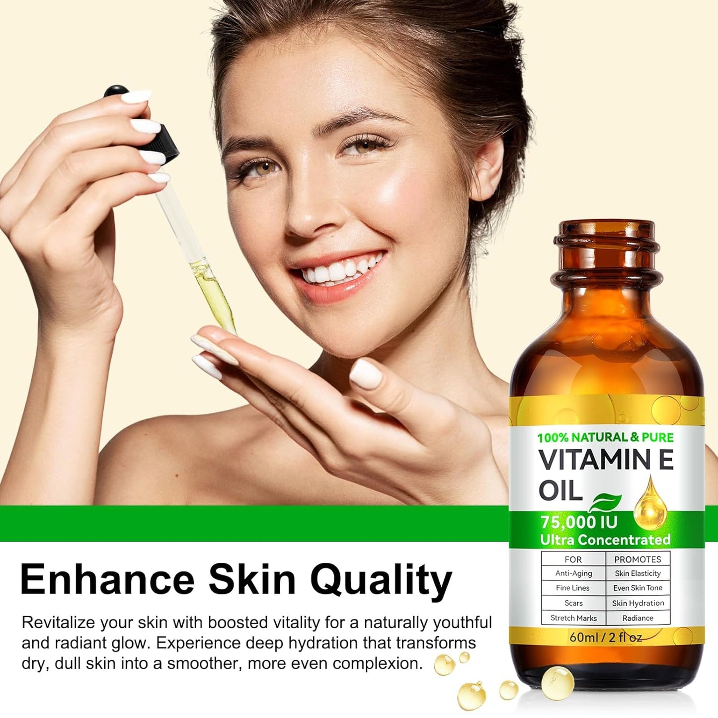 Essential Vitamin E Oil for Skin,Face,75000 IU Pure Vitamin E Body Oil for Women Girls 2 Oz