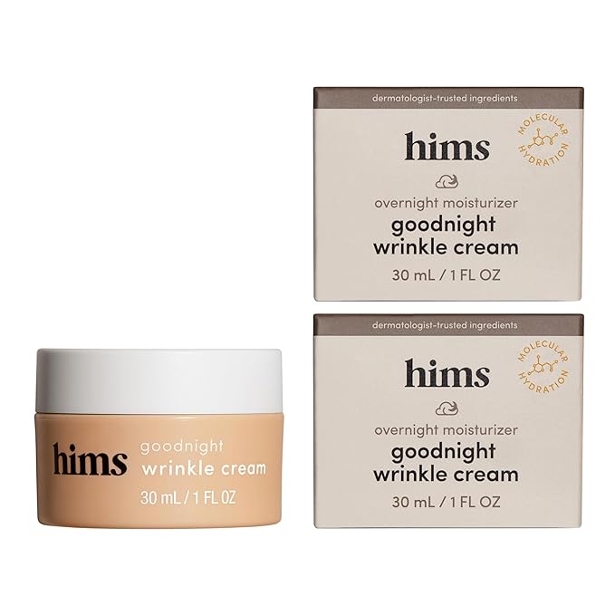 hims Goodnight Wrinkle Cream for Men, 2 Pack - Hydrating Men's Face Moisturizer with Hyaluronic Acid, Shea Butter & Caffeine - Reduces Wrinkles While You Sleep - 2 x 1 fl oz