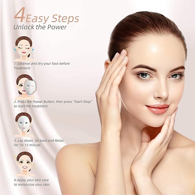 LED Face Mask Light Therapy - 7-Color Professional Facial Skin Care Mask for Anti-Aging, Wrinkle Reduction & Glowing Skin | At-Home Salon with Red, Blue, Green, Yellow, Purple & White Light