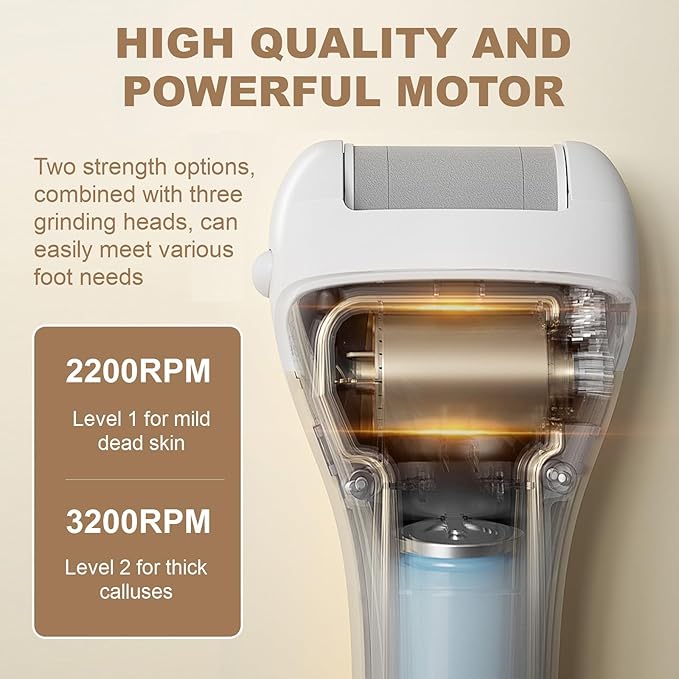 Callus Remover for Feet, Pedicure Tools for Feet with 3 Grinding Heads, Waterproof Foot Callus Remover for Dead Cracked Dry Skin Calluses