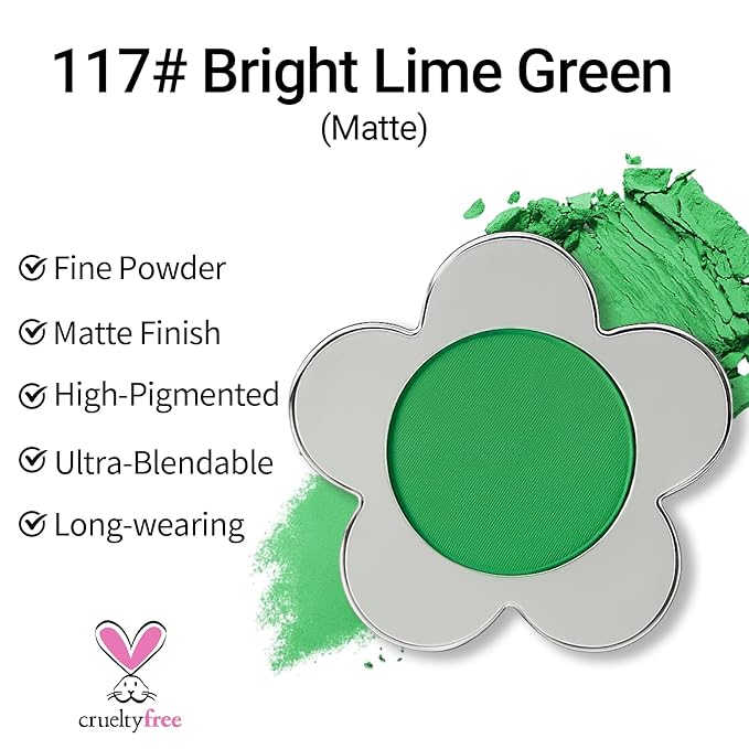 Erinde Bright Lime Green Matte Eyeshadow Palette, Velvet Eye Shadow Compact Powder Primer Base Makeup, Long-Lasting Eye Makeup, Ultra-Blendable, Pigmented Color, Vegan Formula, 117