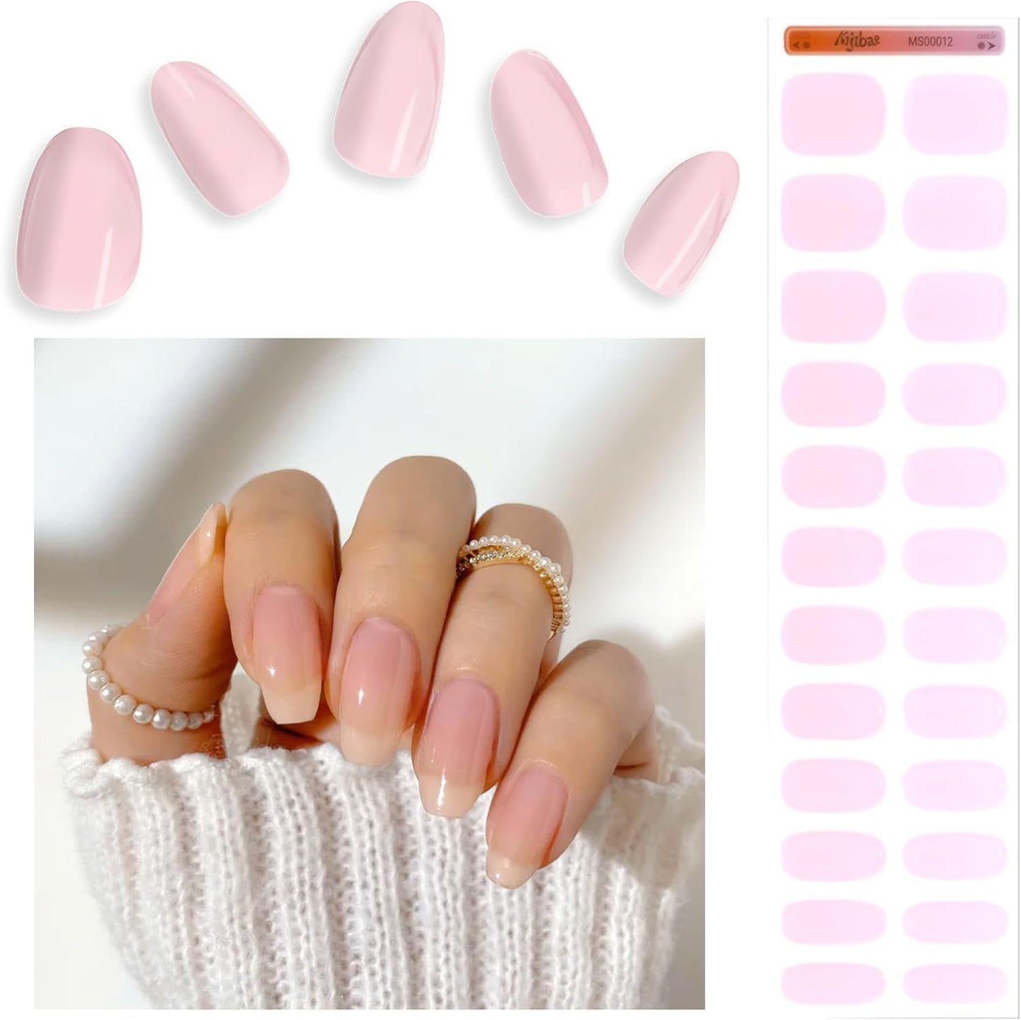 Semi Cured Gel Nail Strips - Minimalist Ombre Nail Polish Wraps, Works with Any UV Lamp - Long Lasting Easy Salon Manicure - 24pcs with 2 Prep Pads, Nail File & Cuticle Stick(High Maintenance)