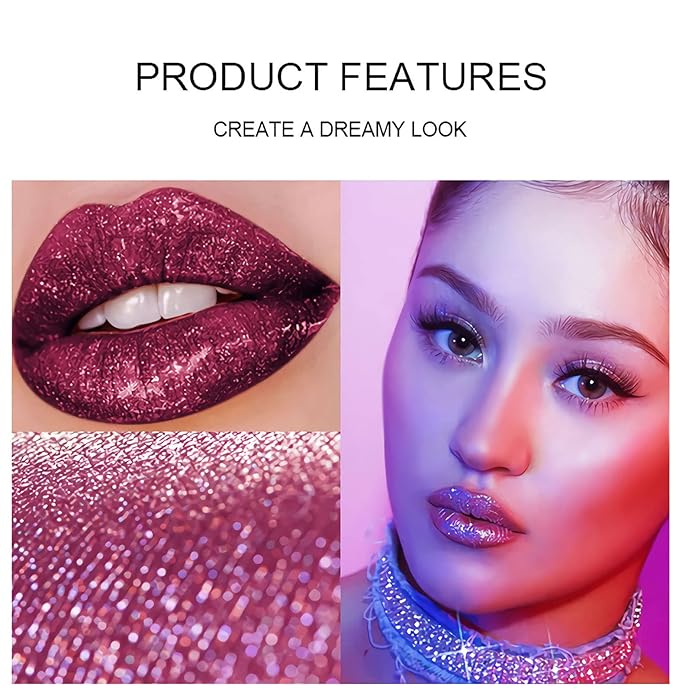 SUMEITANG 4 Color Liquid Glitter Lipstick Set，Diamond Sparkle Glosses, Popular Shimmer Shades, Matte-to-Glitter Finish, Long-Lasting & Waterproof, Perfect for Women & Girls Create a Shiny Lip Makeup