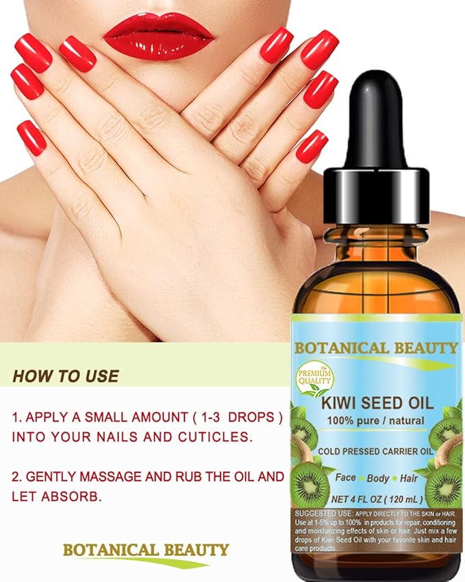 Botanical Beauty KIWI SEED OIL. 100% Pure Natural Undiluted Virgin Cold Pressed Carrier Oil 4 Fl.oz.- 120 ml for Face, Skin, Body, Hair, Nail Care
