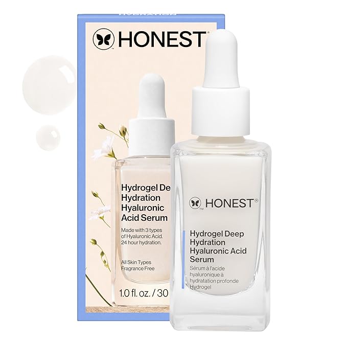 Honest Beauty Hydrogel Deep Hydration Hyaluronic Acid Serum, Moisturizes Plumps, Hypoallergenic, Fragrance-Free, Vegan, Gentle for Sensitive Skin, 1 fl oz
