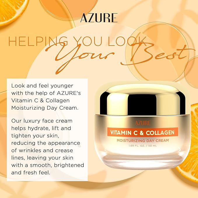 Azure Dermatologist Tested Vitamin C Face Moisturizer - K Beauty Anti-Aging, Glowing & Deep Hydration Face Cream - Korean Skincare - All Skin Type Pack of 2