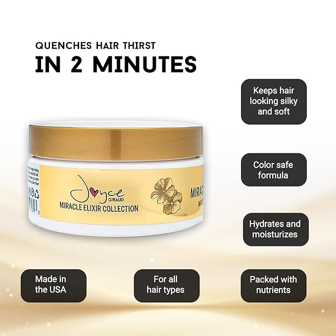 Joyce Giraud 2 Minute Miracle Hair Mask, Deep Hydration, Restores Shine & Manageability, Color Safe, 8 Oz