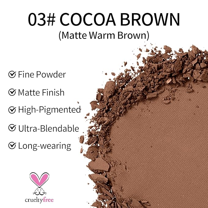 Erinde Single Brown Matte Eyeshadow Palette, Velvet Eye Shadow Compact Powder Natural Makeup, Long-Lasting Eye Makeup, Ultra-Blendable, Pigmented Color, Vegan Formula, 03# COCOA BROWN