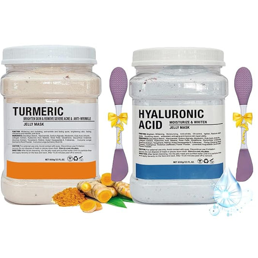 Jelly Mask Powder for Facials,Hyalorunic Acid Moisturizing Jelly Face Mask,Turmeric Jelly Face Mask,Face Masks with Double-ended Silicone Brush, 23 Fl Oz