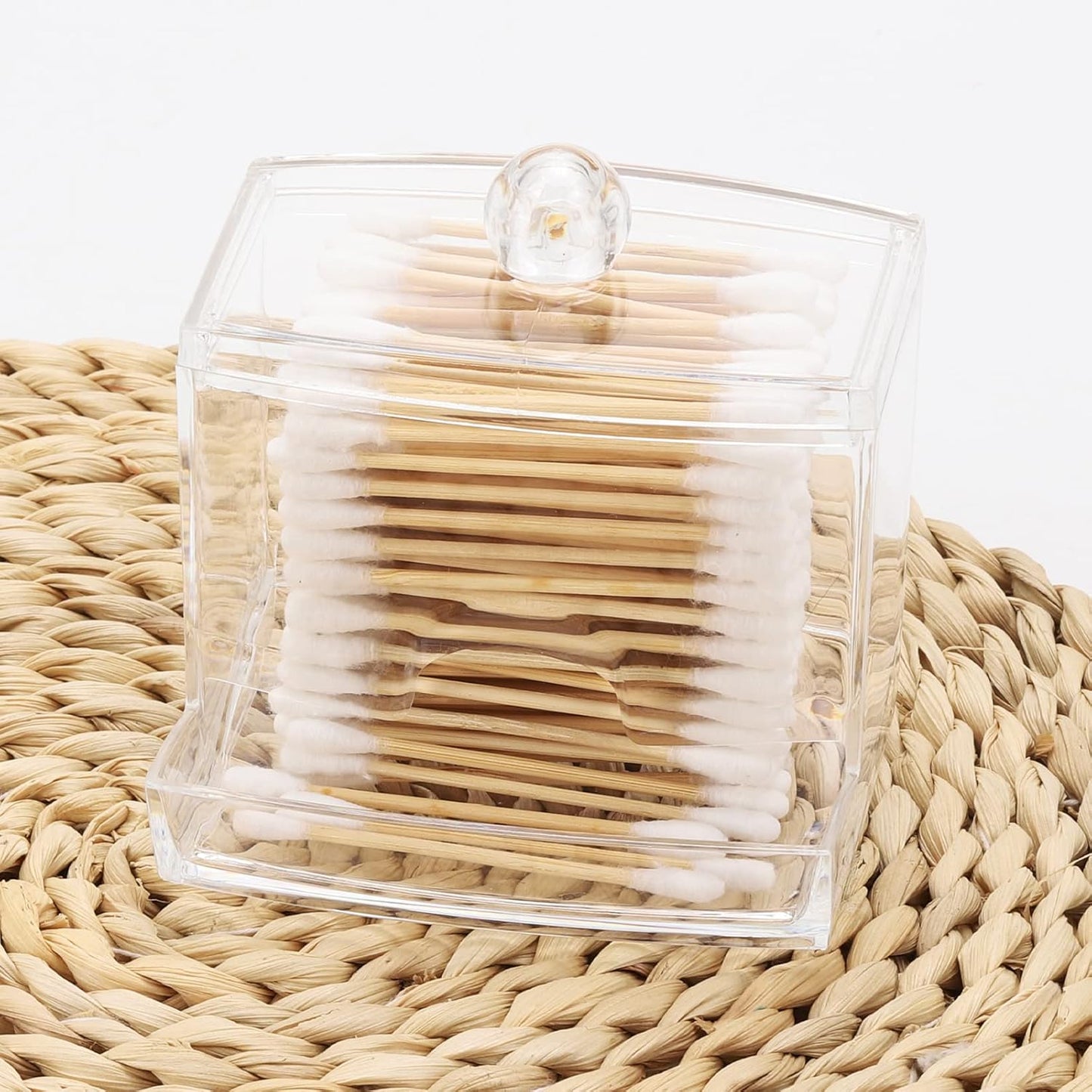 Tbestmax 2 Pack 10oz Qtip Dispenser Big Clear Qtip Holder, Bathroom Container Organizer Accessories Decor for Storage-Qtips Cotton Ball