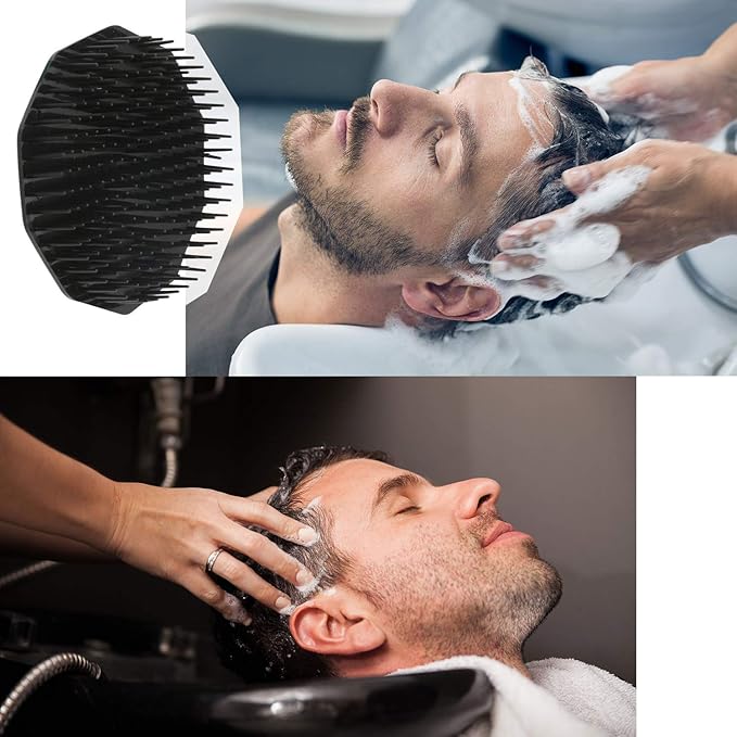 Scalp Massage Shampoo Brush, Segbeauty 4pcs Massage Hair Brushes Floriated Shower Comb for Deep Cleaning Hair Men's Hand Brush Growth Beard Brush Pet Grooming Brushes (Black(Ringed Handle))