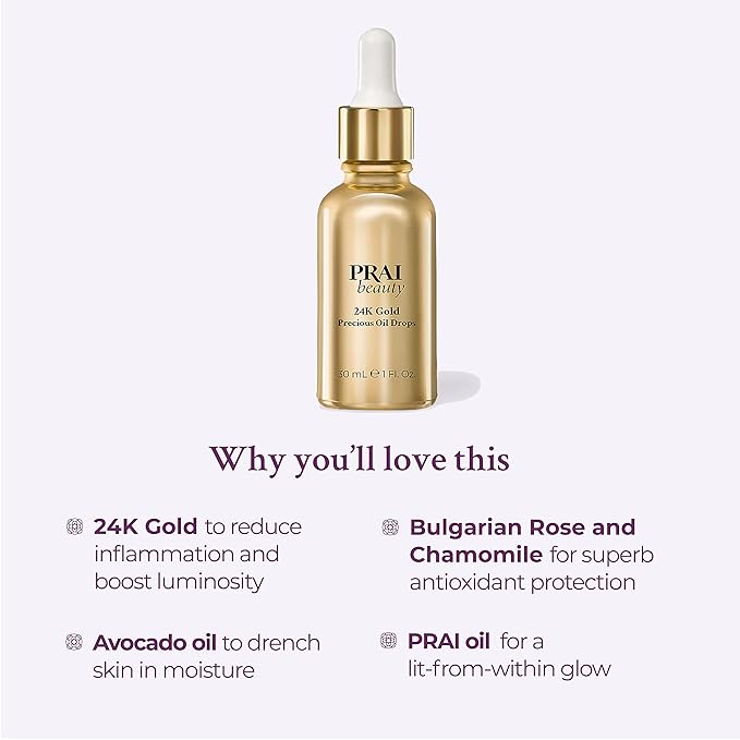 PRAI Beauty 24K Gold Precious Oil Drops - Cruelty Free - 1 Oz