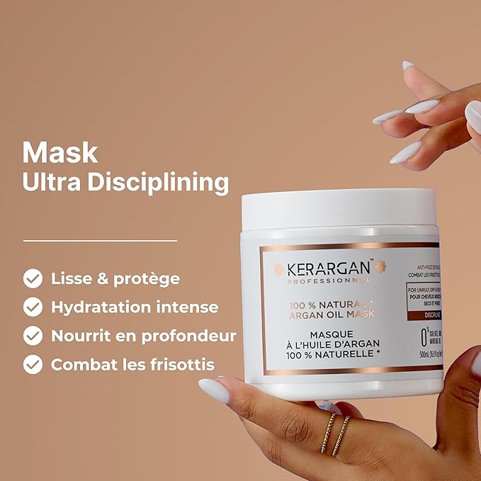 KERARGAN - Smoothing Mask with Argan Oil for Unruly, Dry, and Frizzy Hair - Nourishes, Fights Frizz, Detangling - Sulfate-Free, GMO-Free, Mineral Oil-Free - 16.9 Fl oz