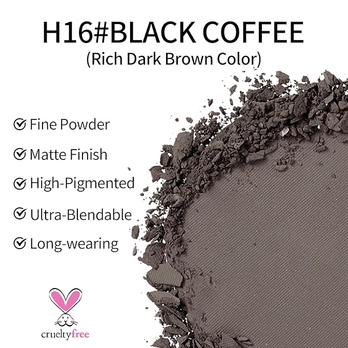 Erinde Single Matte Eyeshadow Palette, Velvet Eye Shadow Compact Powder Natural Makeup, Long-Lasting Eye Makeup, Ultra-Blendable, Pigmented Color, Vegan Formula, H16 Black Coffee