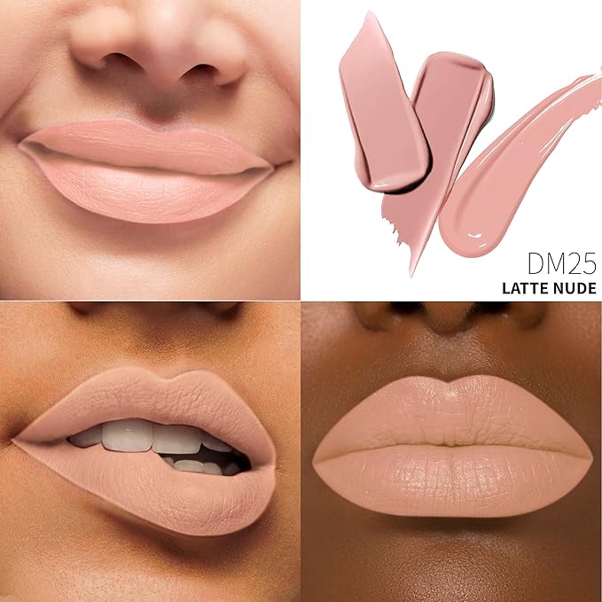 Apricot Lipstick Matte for Women, Nude Long Lasting Lipstick Smudgeproof Liquid Lipsticks, Cruelty Free Lip Makeup (DM25 Latte Nude)
