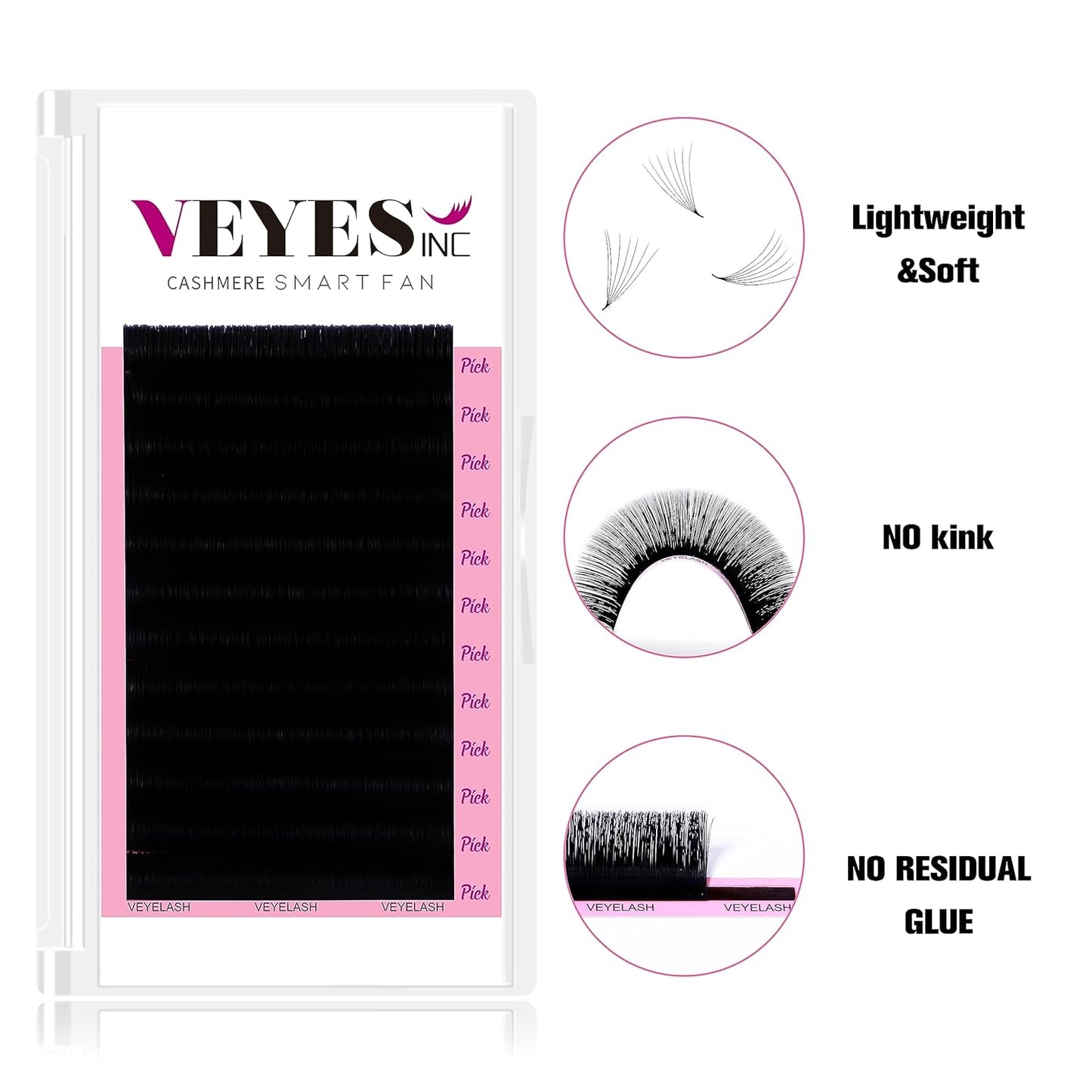 VEYES INC Cashmere Smart Fan Lash Extensions 0.03 0.05 0.07 C/CC/D Curl 8-20mm Mixed & Single Length, Super Matte Black Volume Lashes, Professional Supplies for Lash Techs (0.03 CC 12mm)