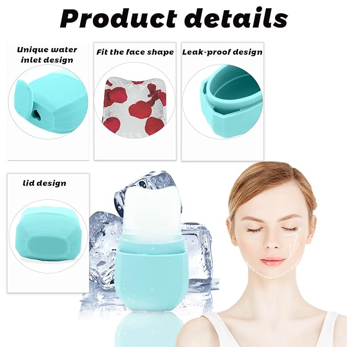 Ice Roller for Face, Facial Ice Roller for Firm Lubricate skin, Reusable Leak-proof Design & V-Shaped ice Face Mold, Ice Facial Massage Skin Care Cube Tools Gift for Women
