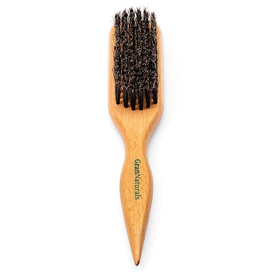GranNaturals Boar Bristle Slick Back Hair Brush for Sleek Ponytail Bun & Smoothing Baby Hairs, Flyaways, Edge Control - Backcombing & Teasing Hairbrush with Wide Rat Tail for Sectioning & Parting