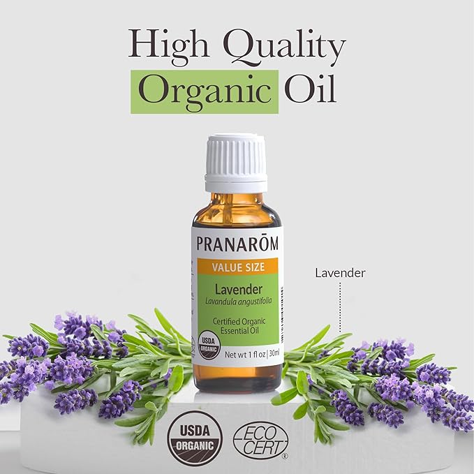 Pranarom USDA Certified Organic Lavender Essential Oil (30ml), 100% Pure Undiluted Therapeutic Grade from French Alps for Aromatherapy, Diffuser, Healthy Skin & Hair, Massage, Relaxation