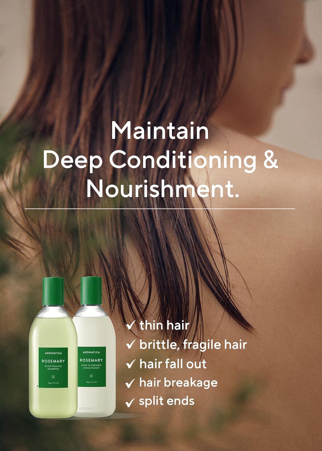 AROMATICA Rosemary Scalp Scaling Shampoo and Conditioner Set 13.53 fl.oz each – Vegan Korean Hair Care Gift Set for Woman with Rosemary Oil. Sulfate Free Shampoo Conditioner For Hair Growth