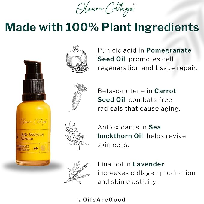 Age-Defying Creme, Made with Cold Pressed Oils, Natural Antioxidants and Pure Essential Oils, Reduces Wrinkles and Pigmentation for Dry Mature Skin In Women, Reverses Sun Damage, 30 ml