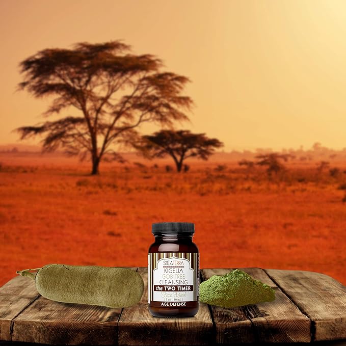 Shea Terra Kigelia Age Defense Collection - Cleansing Face Mask | Natural, Anti-Aging Face Mask with Gob Tree Leaf Powder to Exfoliate Skin and Banish Blemishes & Clogged Pores for Clear Skin – 5oz