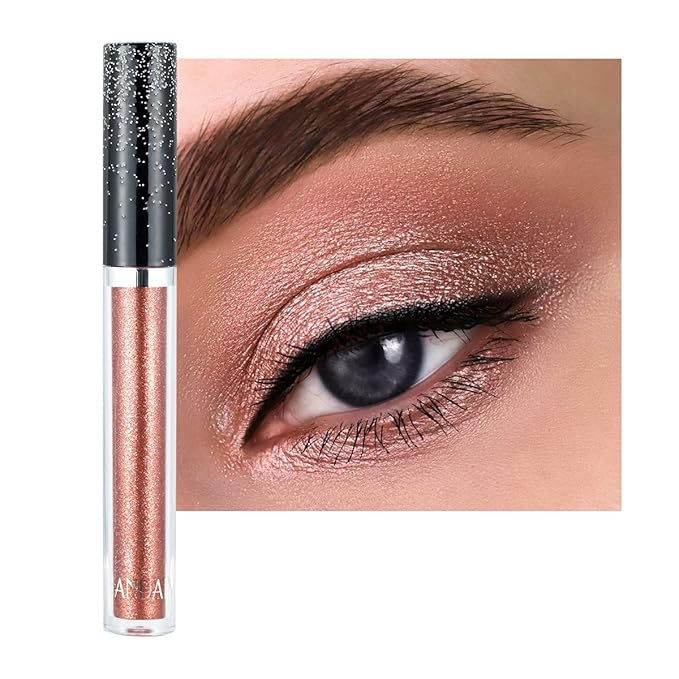 Eyeshadow liquid Glitter Long Lasting Pigments Metals Gloss Shimmer Eyeshadow Glow Eye Makeup (Rosegold)