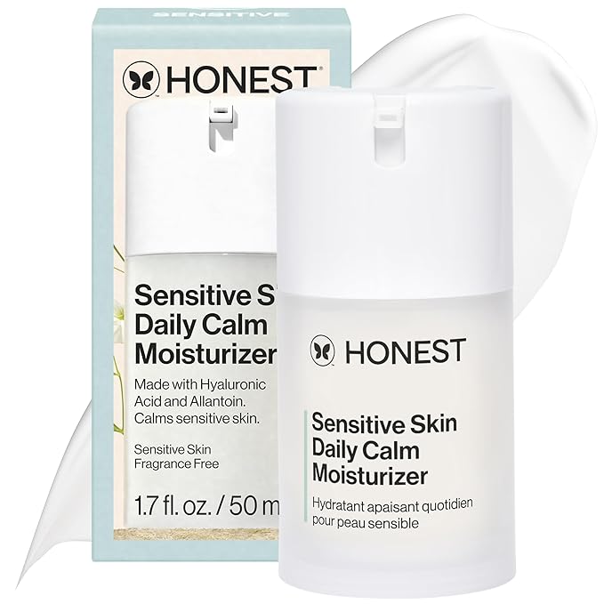 Honest Beauty Sensitive Skin Daily Calm Lightweight Moisturizer, Reduces Redness, Hydrates, Hypoallergenic, Fragrance-Free Vegan, 1.7 fl oz