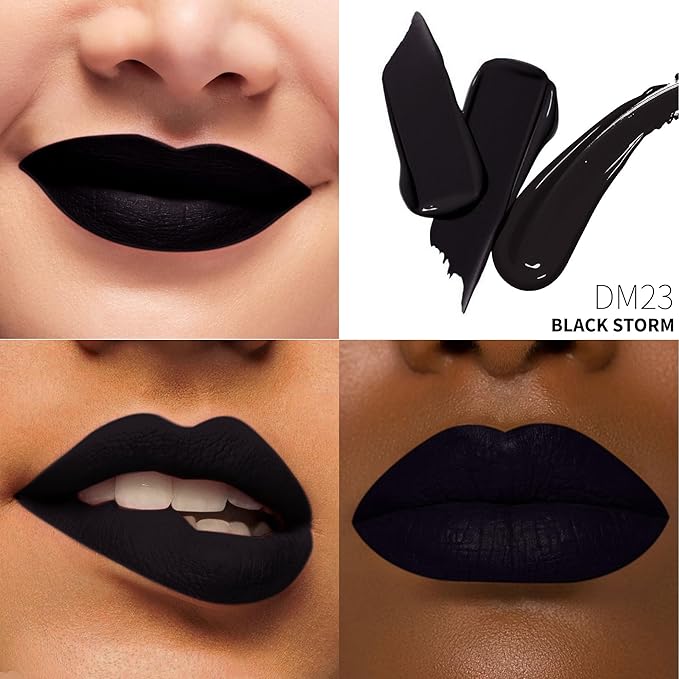 Black Lipstick Matte for Women, Long Lasting Lipstick Smudge Proof No Transfer Goth Liquid Lipsticks, Cruelty Free Lip Makeup (DM23 Black Storm)