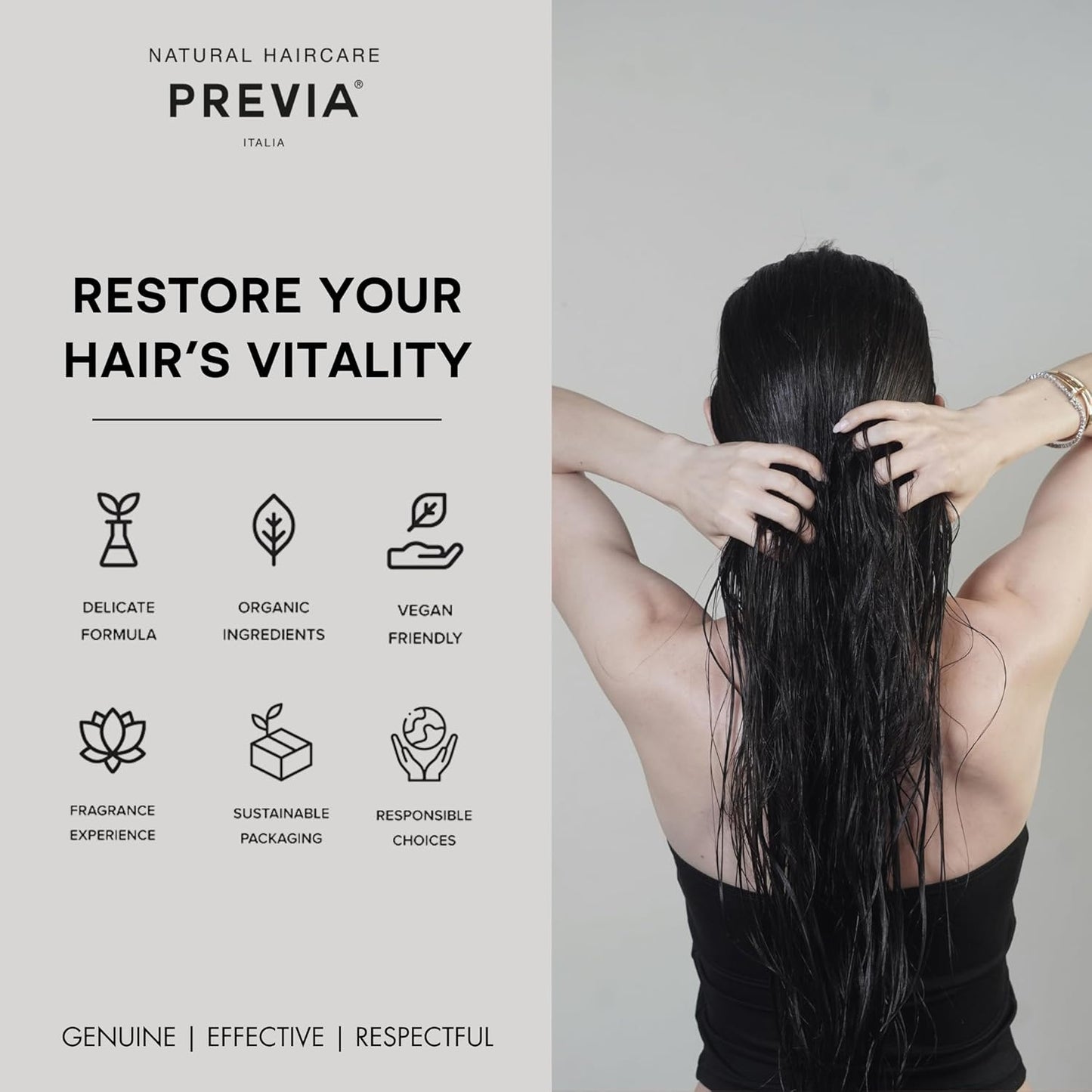 PREVIA Hydrating Biphasic Leave-In Conditioner Spray | Moisturizing & Anti-Frizz Reconstructive Treatment with White Truffle | Detangle & Repair Dry Damaged Hair | Vanilla & Bergamot Scent | 6.7 oz