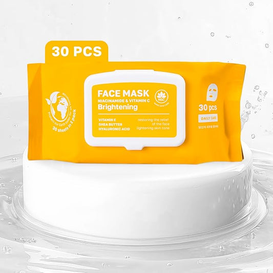 Korean Sheet Masks with Niacinamide & Vitamin C - 30-Pack Premium Face Mask Set - Intensive Hydrating Sheet Mask Collection - Advanced K-Beauty Skincare - Complete Monthly Supply for Daily Face Care