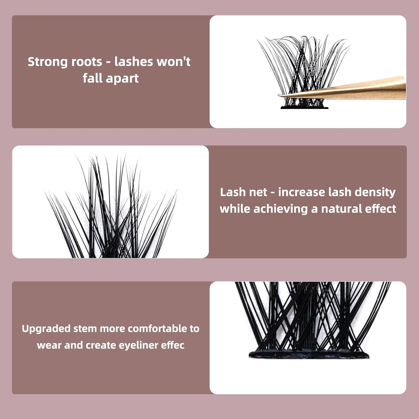 QUEWEL Cluster Lashes 72 Pcs Wide Stem Individual Lashes C/D Curl 8-16mm Length DIY Eyelash Extension False Eyelashes Soft for Personal Makeup Use at Home (Fluffy02-C-16)