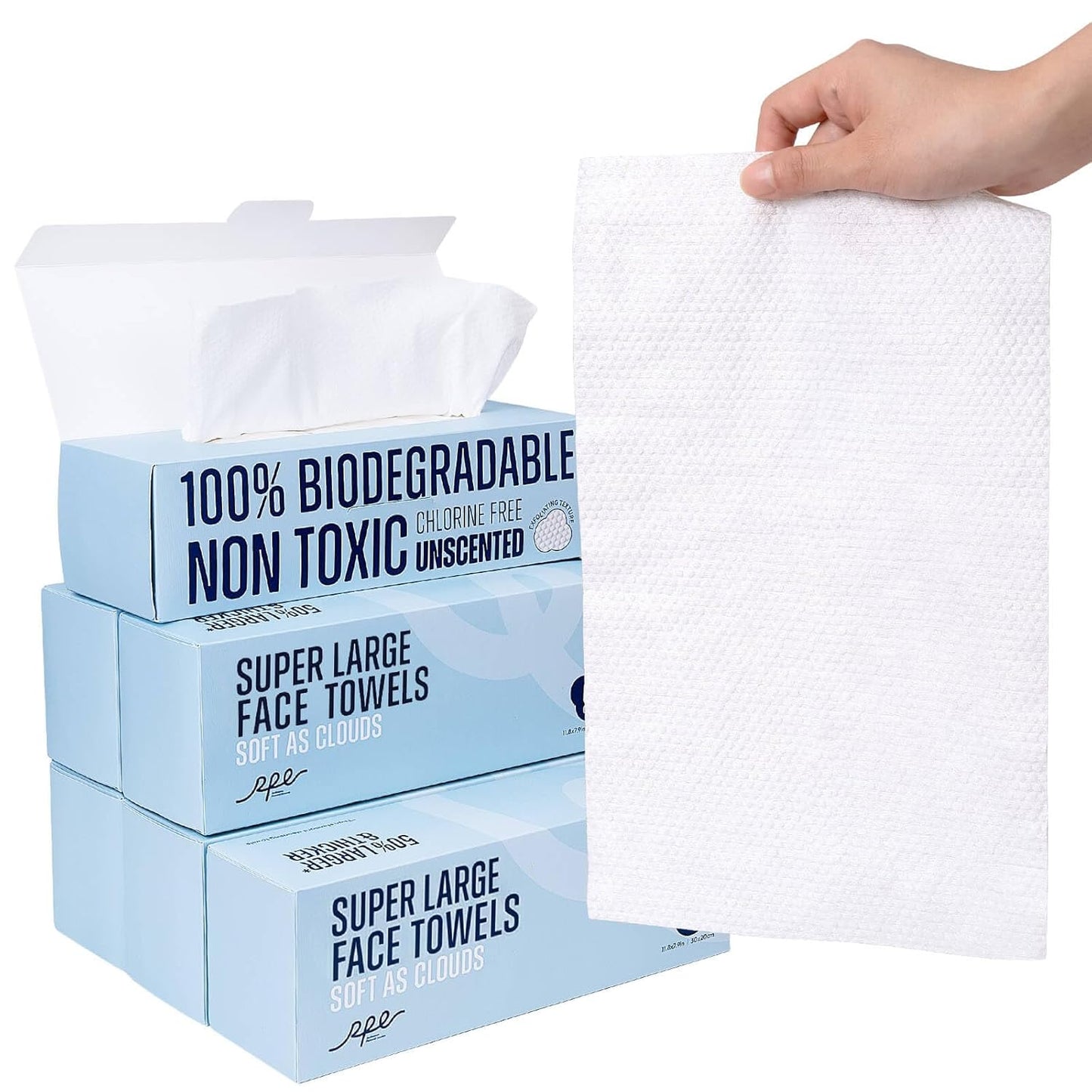 XL Disposable Face Towels, 100% Biodegradable, Non-Toxic, Unscented Thick Face Towelettes for Sensitive Skin Face Washing, Ultra Soft Makeup Remover Dry Wipes, 360 Count (6 Pack)