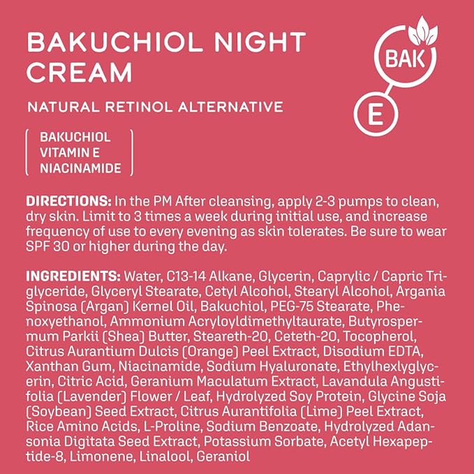 DCL Skincare Bakuchiol Night Cream Natural Retinol Alternative with Niacinamide and Vitamin E, 1.7 mL