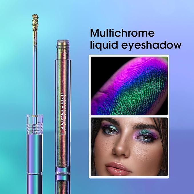 Jolilab Metallic Liquid Chameleon Eyeshadow, Multi-Dimensional Eye Looks, Long-lasting Holographic Glitter Multichrome Eyeshadows Makeup (#Peacock+#GX013)