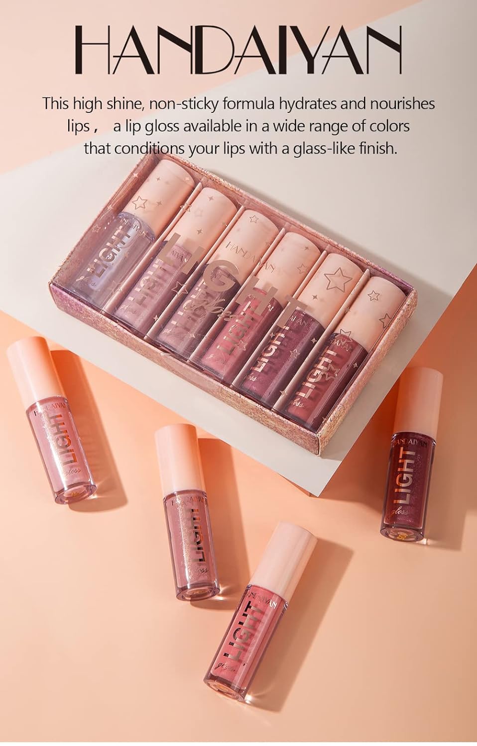 6PCS Lip Oil Light Lipgloss Set, Moisturizing Hydrating Lip Glow Oil Lip Gloss Kit High Shine Lip Plumping Glass Finish Lip Gloss Liquid Lipstick for Women (Set B)