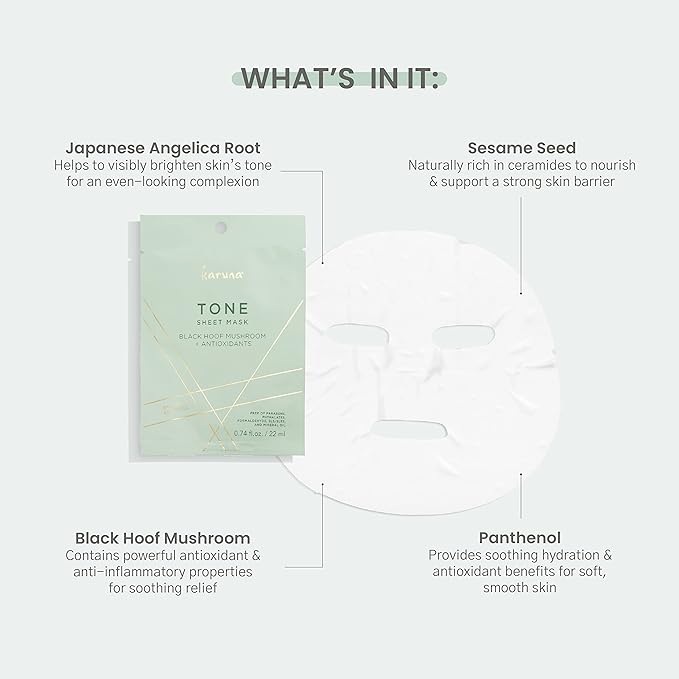 Karuna Skin - TONE Facial Mask for Well-Toned, Moisturized & Balanced Skin, Age-Defying Facial Skin Care Products, Hydrating Face Masks with Black Hoof Mushroom & Antioxidants, 0.74 fl. oz./22 ml