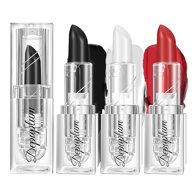 Halloween Black White Red Lipstick Set Waterproof Matte Black Lipsticks for Women Lip Face Body Makeup for Goth Cosplay Vampire Zombie, Black/White/Red