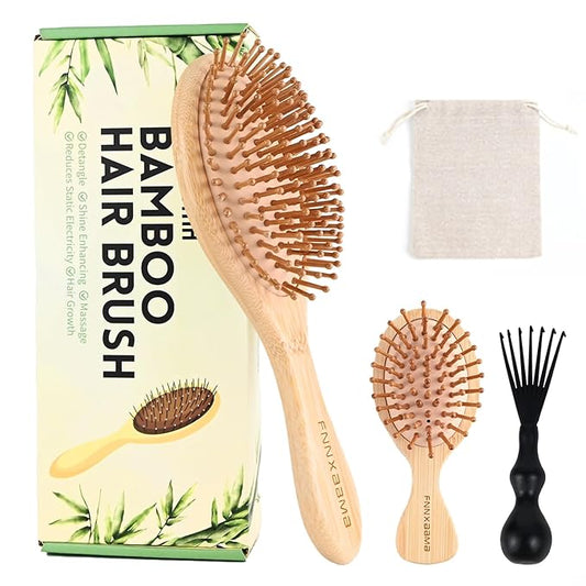 Thick Strong Bamboo Hair Brush, Bamboo Brush for Hair Growth,Hair brush for massaging the scalp，Hair Brush Cleaner Tool, Suitable for Women Men and Children (light yellow)