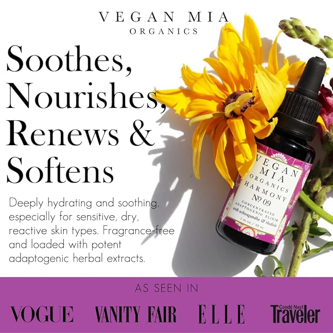 USDA Organic Harmony Adaptogen Elixir Face Oil - Face Moisturizer For Dry Skin, Blemishes, Redness & Fragrance Sensitivities - with Licorice, Ashwagandha, Rhodiola Root & More - 1 fl oz