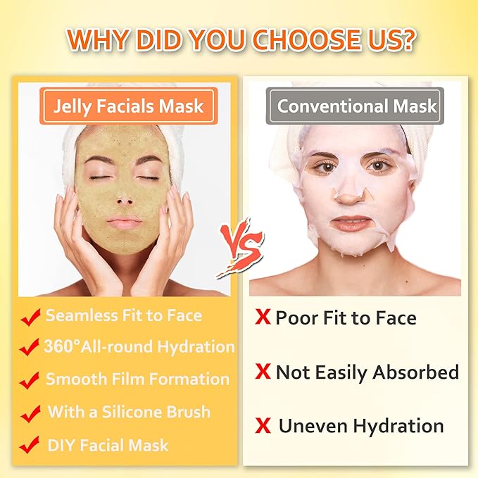 Jelly Mask Powder for Facials,Hyalorunic Acid Moisturizing Jelly Face Mask,Turmeric Gel Jelly Face Mask,Face Masks with Double-ended Silicone Brush, 23 Fl Oz