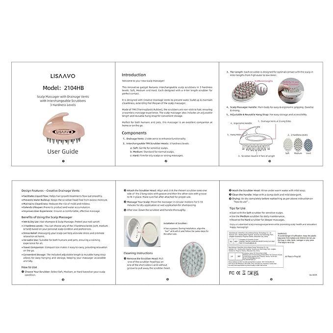 Hair Massager Scalp 3 in1 Scalp Scrubber Silicone Scalp Massager with Three Bristles-Soft, Medium and Hard Brush for Men Women and Pets,Black