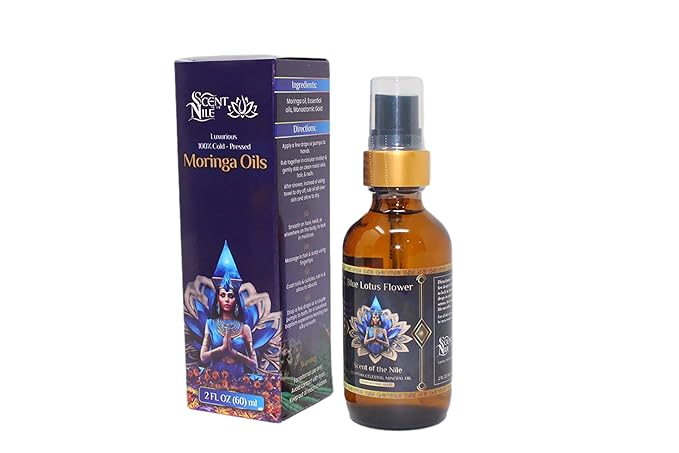 Pure Organic Moringa Oil with Blue Lotus Flower & Ormus Gold – Hydrating & Anti-Aging Oil for Skin, Hair & Nails – Premium 100% Cold Pressed Moringa Seed Extraction, Nourishes & Hydrates Skin