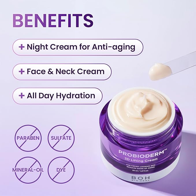 Probioderm 3D Lifting Cream 1.7 fl oz | Advanced Korean Anti-Aging Probiotic Facial Night Cream with 17-Peptide Complex & Patented Probioderm for Wrinkles on Face and Neck