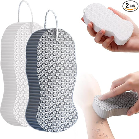 Magic Exfoliating Bath Sponge, 2025 New Super Soft Exfoliating Bath Sponge, 3D Magic Exfoliating Body Scrubber, Shower Sponges for Body Removes Dead Skin (White Gray)