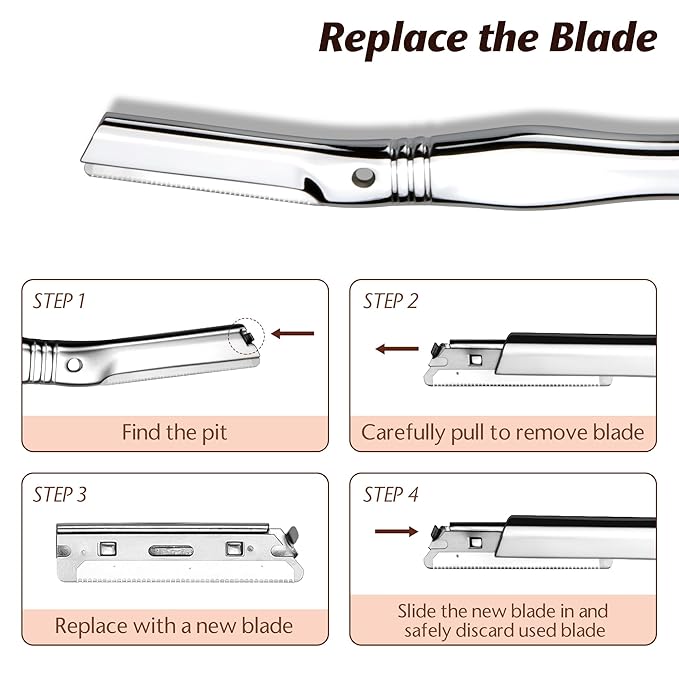 Eyebrow Razor, Dermaplaning Tool for Face, Face Razors for Women, Dermaplane Razor, Hair Removal and Exfoliation, Facial Razor, Face Shaver for Women&Men, 6 Blade Refills with Blade Cover (Silver)