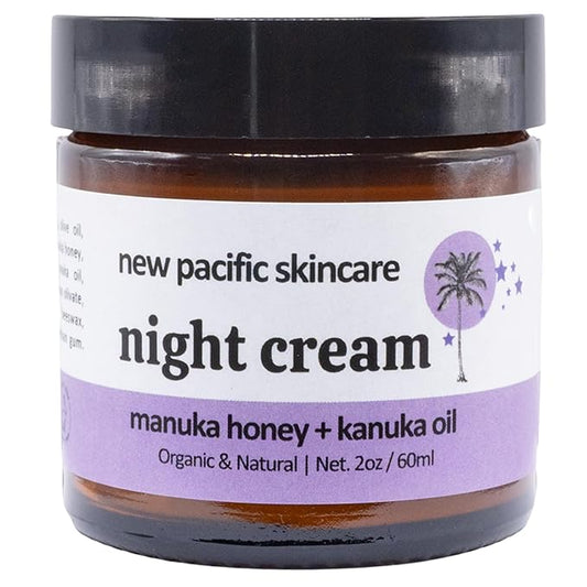 Organic Manuka Honey + Kanuka Oil Night Repair Face Moisturizer Cream | Rejuvenating, Calming, Restoring | 2.5 month supply, 2oz/60ml | Made in New Zealand