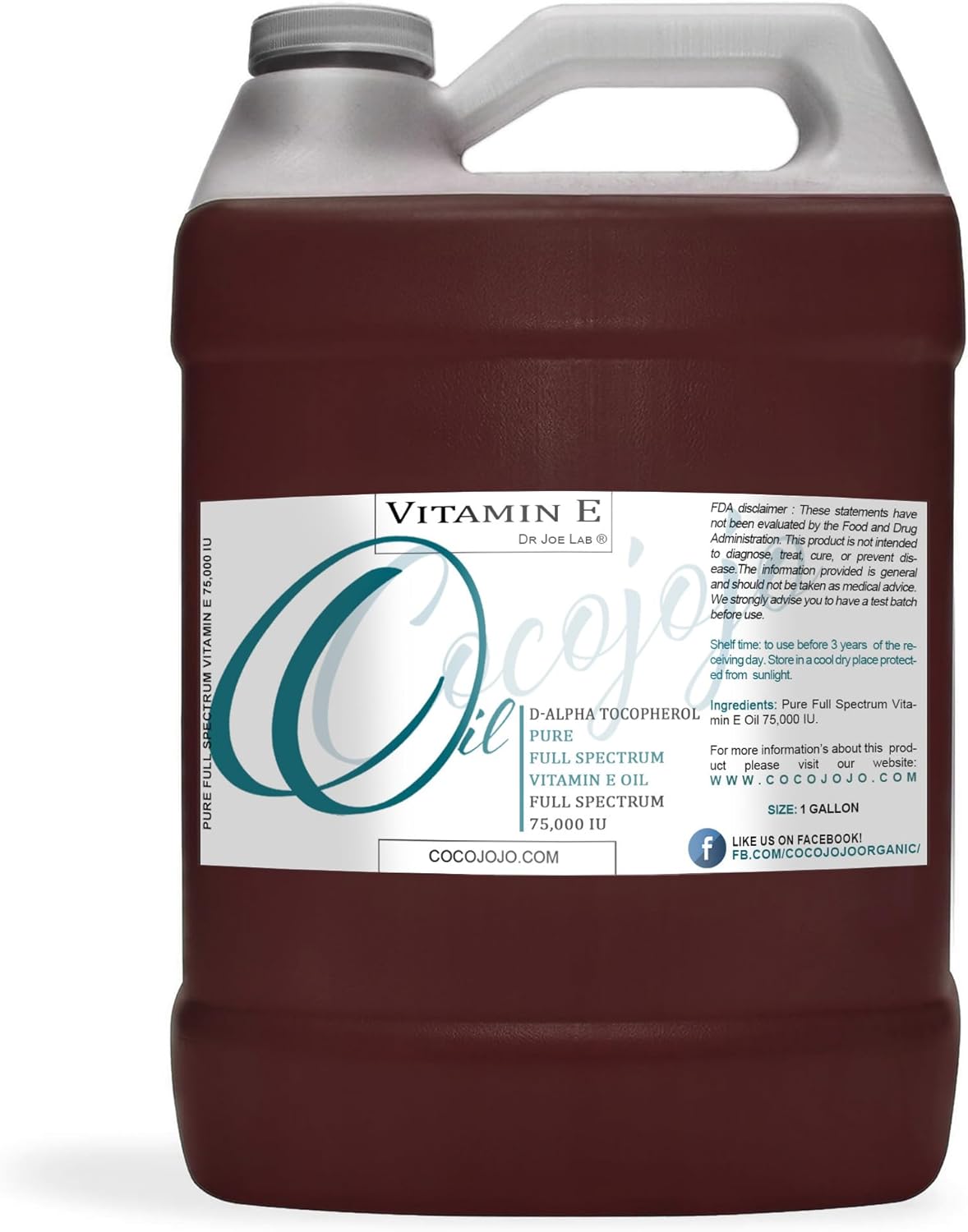 Vitamin E Oil - Pure & Undiluted, Full Spectrum, Alpha Tocopherol, 75,000 IU - 1 Gallon - for Skin, Hair, Nails, Body Care Hydrating Rejuvenating Skin Oil